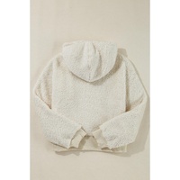 White Contrast Ribbed Edge Plush Hoodie - L