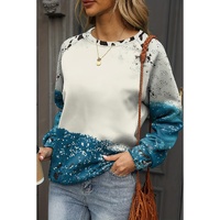 Blue Tie Dye Cow Color Block Pullover Sweatshirt - L
