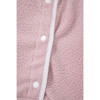 Fushia Stand Neck Half Button Zip Pocket Plush Sweatshirt - L