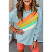 Beau Blue Rainbow Colorblock Striped Pullover Sweatshirt - L