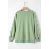 Smoke Green Solid O Neck High Low Hem Pullover Sweatshirt - L