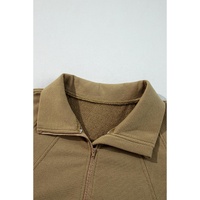 Brown Quarter Zip Stand Neck Kangaroo Pocket Sweatshirt - L