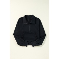 Black Quarter Zip Stand Neck Kangaroo Pocket Sweatshirt - L