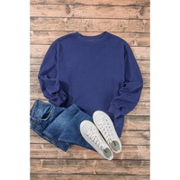 Navy Blue Plain Drop Shoulder Crewneck Pullover Sweatshirt - L