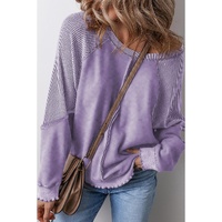 Orchid Petal Solid Waffle Knit Patchwork Raglan Sleeve Sweatshirt - L