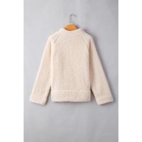 White Solid Fleece High Neck Drop Shoulder Pullover Sweatshirt - L