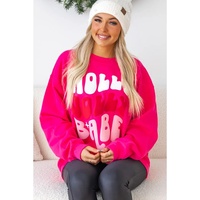 Rose Red Christmas Holly Jolly Babe Graphic Oversized Sweatshirt - L
