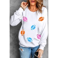 Beige Rugby Chenille Embroidered Patched Pullover Sweatshirt - 2XL
