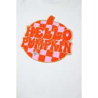 White Terry Halloween Pumpkin Patched Pattern Pullover Sweatshirt - L