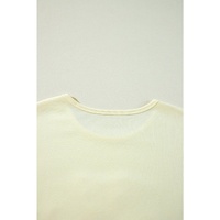 Beige Tinsel Flower Dropped Puff Sleeve Sweatshirt - XL