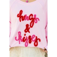 Pink Hugs and Kisses Pop Up Embroidered Raglan Sleeve Sweatshirt - S