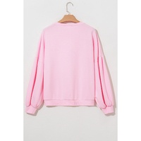 Light Pink Embroidered Bow Lantern Sleeve Oversized Pullover Sweatshirt - 2XL