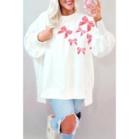 White Sequin Bowknot High Low Oversize Sweatshirt - L
