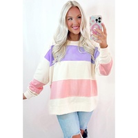 Beige Colorblock Patchwork Drop Shoulder Crewneck Sweatshirt - L