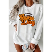 White Chenille Game Day Rugby Football Pattern Pullover Sweatshirt - S