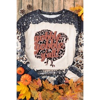 Black Gobble Gobble Yall Bleached Leopard Pullover Sweatshirt - M