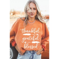 Orange thankful grateful blessed Arrow Graphic Corded Sweatshirt - L