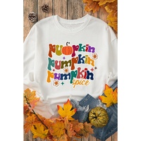 Beige Cute Pumpkin Spice Graphic Thanksgiving Sweatshirt - L