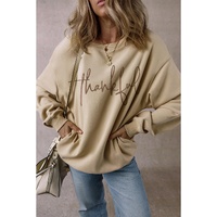 Parchment thankful Embroidered Drop Shoulder Pullover Sweatshirt - L