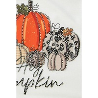 Beige Rhinestone Pumpkin Graphic Crewneck Thanksgiving Sweatshirt - M