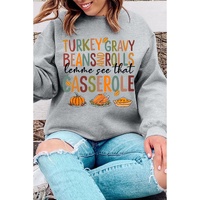 Gray Thanksgiving Slogan Pumpkin Turkey Pie Graphic Sweatshirt - S