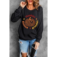 Black Leopard Pumpkin thankful blessed grateful Print Sweatshirt - L