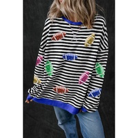 Black Stripe Sequin Rugby Football Drop Shoulder Pullover Sweatshirt - XL