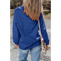 Dark Blue GAME DAY Glitter Detail Ribbed Drop Shoulder Sweatshirt - S
