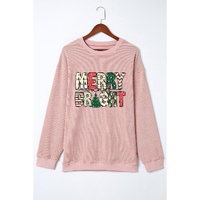 Pink MERRY and BRIGHT Christmas Tree Print Ribbed Sweatshirt - M