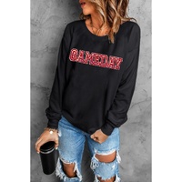 Black Sequined GAME DAY Rugby Football Season Sweatshirt - L