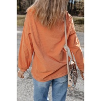 Orange Thankful Ribbed Crew Neck Thanksgiving Sweatshirt - L