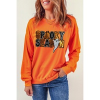 Russet Orange Sequin SPOOKY SEASON Ghost Pattern Halloween Pullover Sweatshirt - 2XL