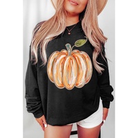 Black Thanksgiving Pumpkin Graphic Drop Shoulder Sweatshirt - M