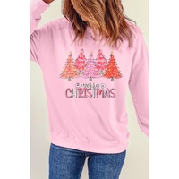 Pink Rhinestone Merry CHRISTMAS Christmas Tree Graphic Sweatshirt - XL