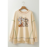 White Give Thanks to the LORD Graphic High Low Hem Loose Sweatshirt - L
