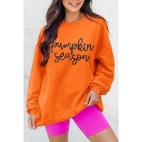 Russet Orange Glittering Pumpkin Season Graphic Drop Shoulder Pullover Sweatshirt - L