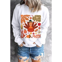 Beige Thanksgiving Fall Vibe Graphic Crew Neck Sweatshirt - S