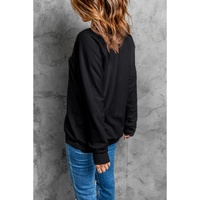 Black Rhinestone Christmas Tree Graphic Pullover Sweatshirt - L