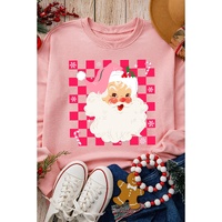 Pink Fancy Checkered Father Christmas Graphic Sweatshirt - L
