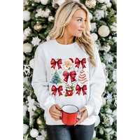 Beige Christmas Tree Bowknot Santa Clause Graphic Holiday Sweatshirt - XL
