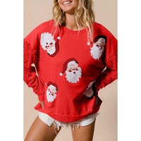 Fiery Red Sequined Santa Claus Long Sleeve Christmas Sweatshirt - XL