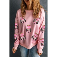 Pink Sequin Nutcracker Graphic Drop Shoulder Christmas Sweatshirt - L