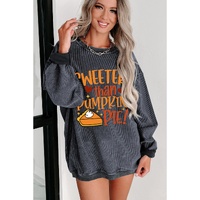 Gray Sweeter Than Pumpkin Pie Graphic Thanksgiving Corded Sweatshirt - L