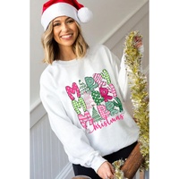 Beige MERRY Christmas Printed Drop Shoulder Pullover Sweatshirt - L