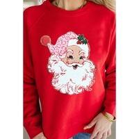 Red Santa Claus Graphic Crewneck Raglan Sleeve Christmas Sweatshirt - M