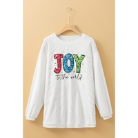 White JOY to the world Ribbed Crewneck Pullover Sweatshirt - M