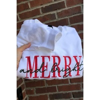 Beige MERRY and bright Embroidered Letter Graphic Sweatshirt - L