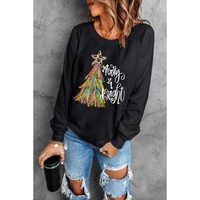 Black Merry &amp; Bright Christmas Tree Graphic Sweatshirt - XL