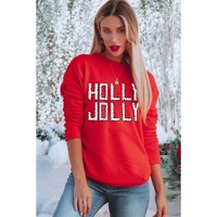 Red HOLLY JOLLY Dotty Letter Graphic Christmas Sweatshirt - S