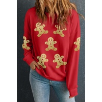 Red Cute Gingerbread Print Christmas Pullover Sweatshirt - XL